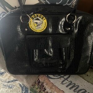 Black Croc-Texture Laptop Tote Bag -